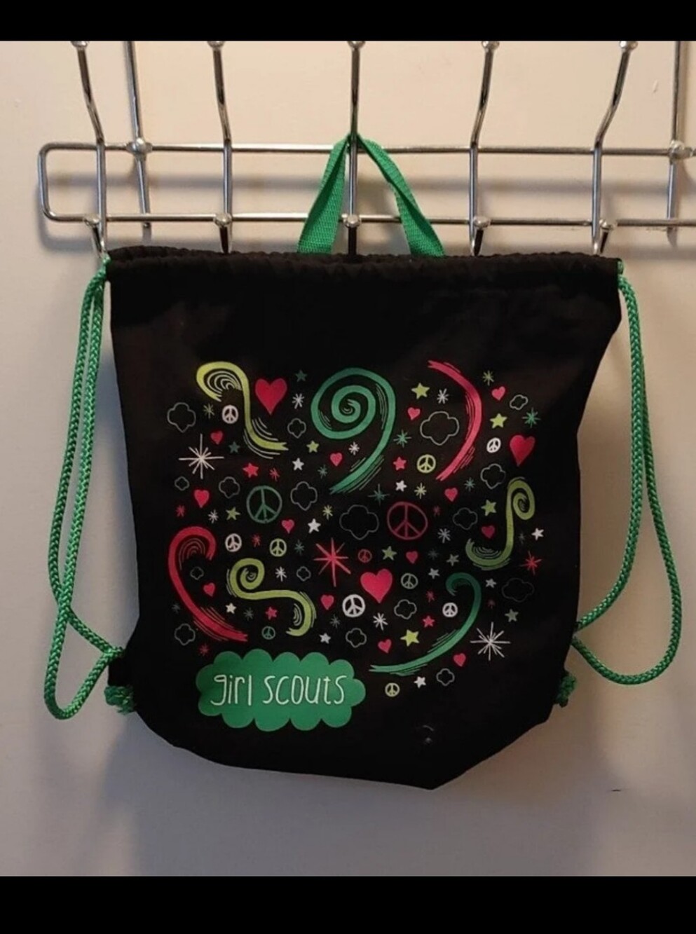 Colorful Girl Scouts Drawstring Backpack/Canvas Tote Bag/Sack -Spell Out ”Peace”